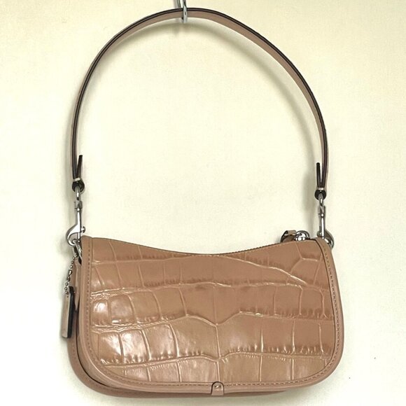 Coach Swinger Bag 20 Croc Embossed Leather Buff Shoulder Bag 80s CP024 Beige - Picture 10 of 10